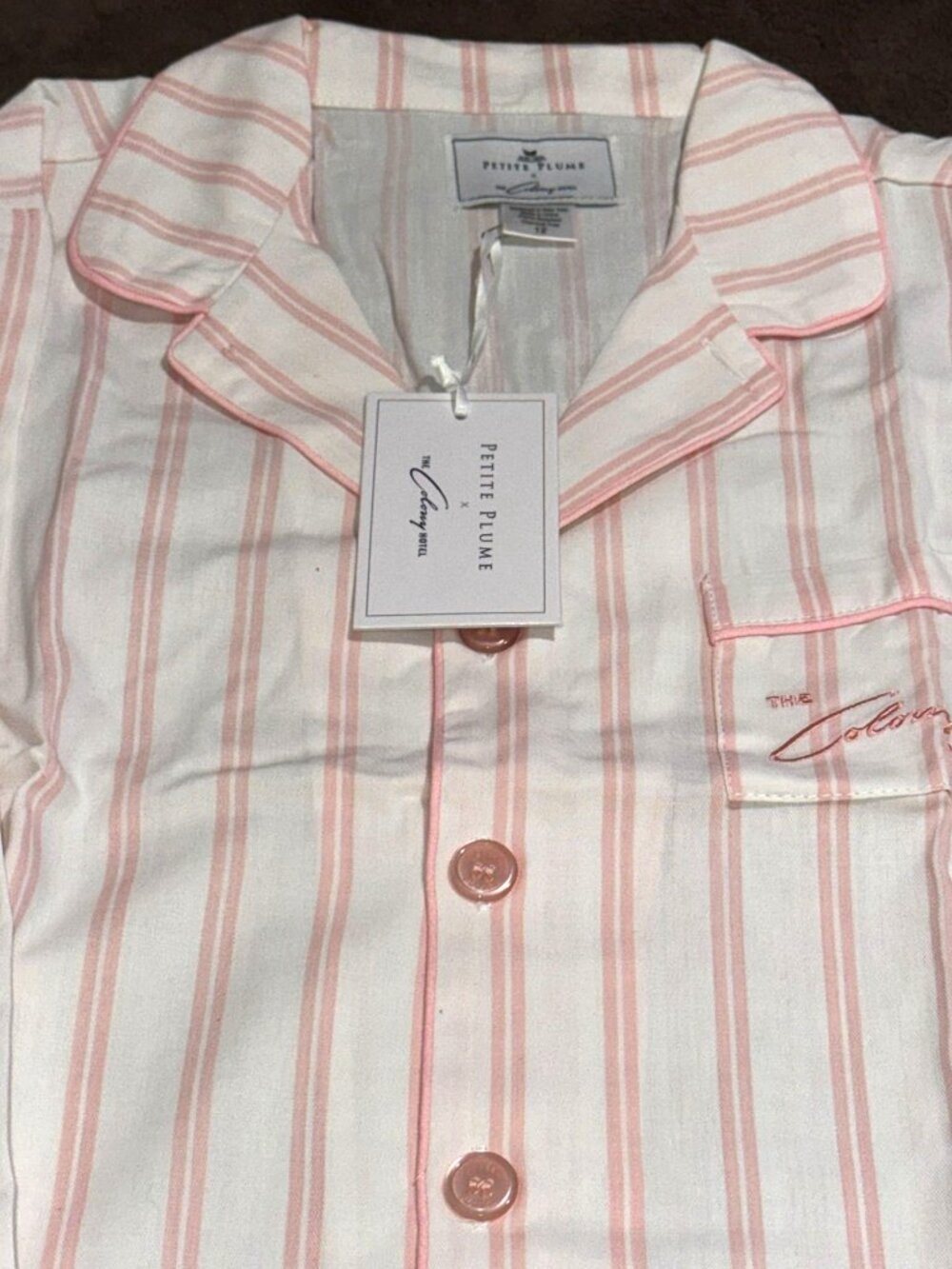 Petite Plume The Colony Hotel Girls Striped Pajama Set Pink & White Size 12 Cott - Picture 4 of 13
